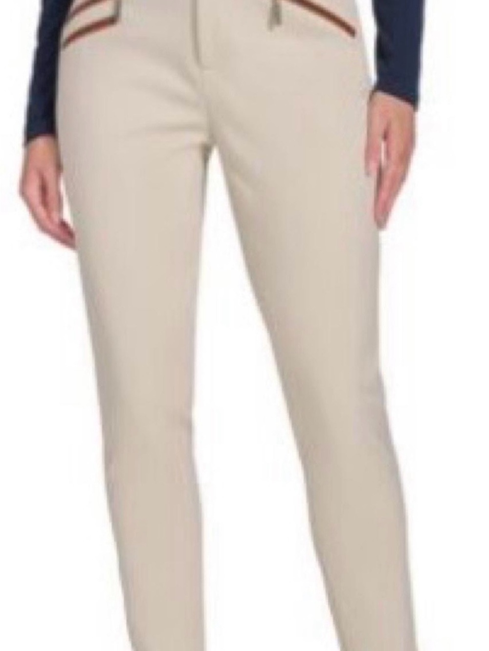 Tommy Hilfiger Cropped Slim Ponte Pants in Beige with Contrast Trim
